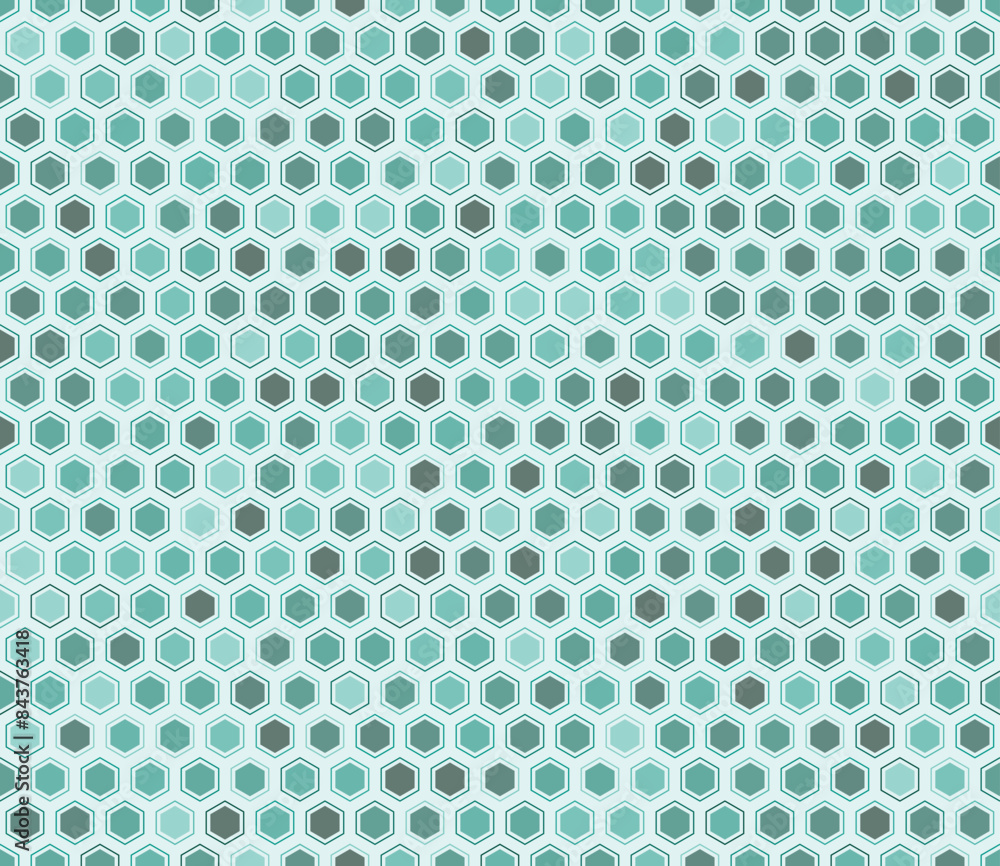 Poster honeycomb mosaic background. hexagon mosaic cells with padding and inner solid cells. teal color ton