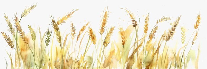 Vector illustration of wheat ear field over white background