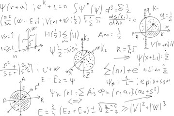 Mathematical, scientific formulas and expressions. Educational, vector illustration. Hand-drawn on a white background.	