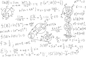 Mathematical, scientific formulas and expressions. Educational, vector illustration. Hand-drawn on a white background.	