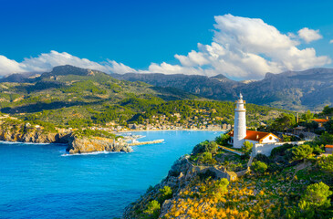 Panoramic view of Port de Soller, Mallorca Island, Spain © proslgn