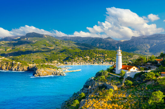 Panoramic view of Port de Soller, Mallorca Island, Spain