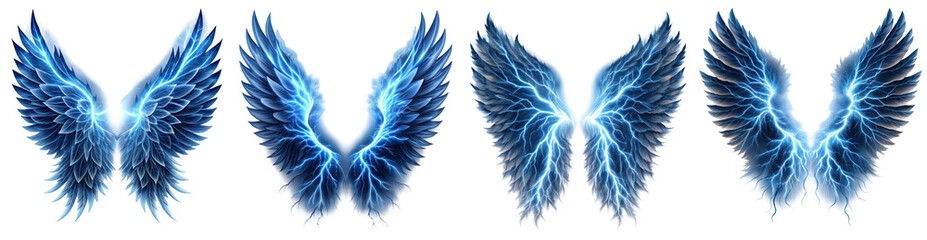 Collection of Lightning Angel Wings Illustrations with Electric Blue and White Highlights