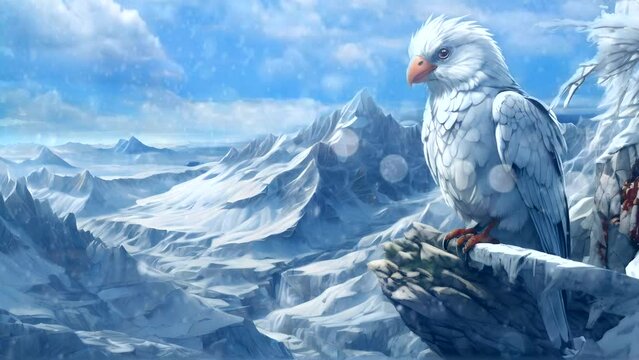 snowbird with ice scene Cozy Atmosphere Seamless looping 4k time-lapse virtual video animation