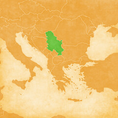Ocher map of Balkans - Serbia