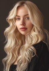 Naklejka premium beautiful hair model, woman, blonde, blonde shiny long hair, commercial, instagram 