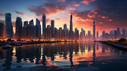Fototapeta premium Dubai Marina full view at sunset moment