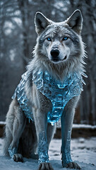 Obraz premium Majestic Ice Wolf with Crystalline Armor