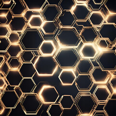 Geometric hi-tech patterns with interconnected hexagons and glowing elements, forming a sophisticated and intricate digital background design