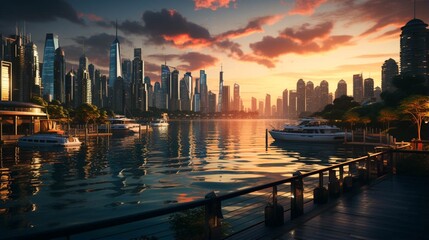 Fototapeta premium Dubai Marina full view at sunset moment