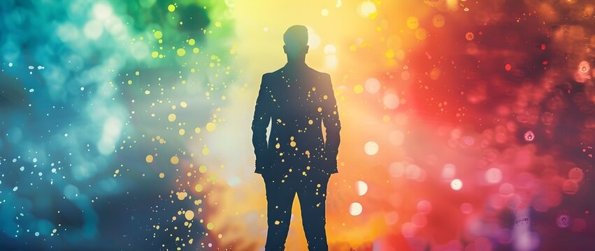 Silhouette of Businessman Amid Vibrant Color Splash Energizing Business Concept with Creative Background