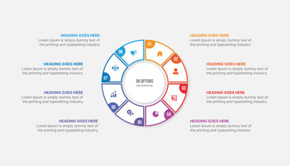 Circle Infographic Template Design With 8 Steps, Process Workflow Diagram