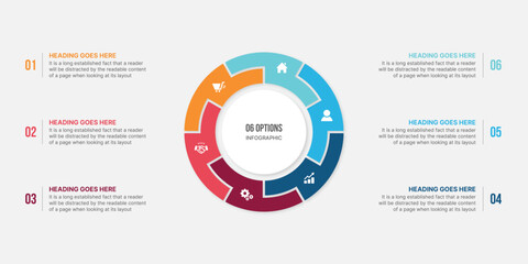Circle Infographic Template Design With 6 Steps, Process Workflow Diagram