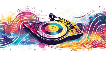 Obraz premium Vibrant DJ Turntable for Party Flyers and Promotions