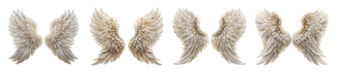 Fototapeta premium Collection of Delicate Silk Angel Wings Illustrations in Soft, Feathered Forms