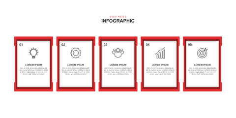 infographic elements template, business concept with 5 steps, workflow layout,  icons, diagram, report, web design. Creative, vector, illustration.