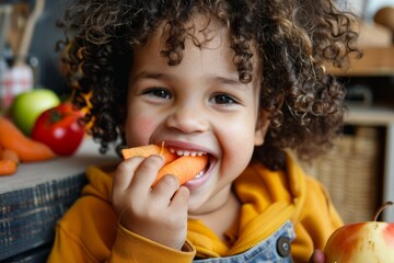 Healthy Snacking: Happy Child Enjoying Fresh Carrots with Bright Smile