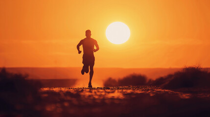 silhouette of a man running in a sunset