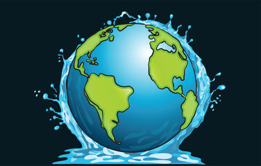 ILLUSTRATION Planet Earth splashing on the water surface environment and save the environment