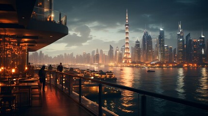 Dubai Sea Lion Point full view at sunset moment