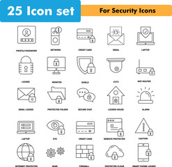 Security Line Icon, 25 Business Outline Icon Set