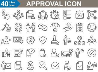 Approval icons set vector illustrator. Accept, Certified, Thumbs Up, Agreement, Approve, Validation, Seal Approved, Confirmation, Decision. Solid Vector Icons.