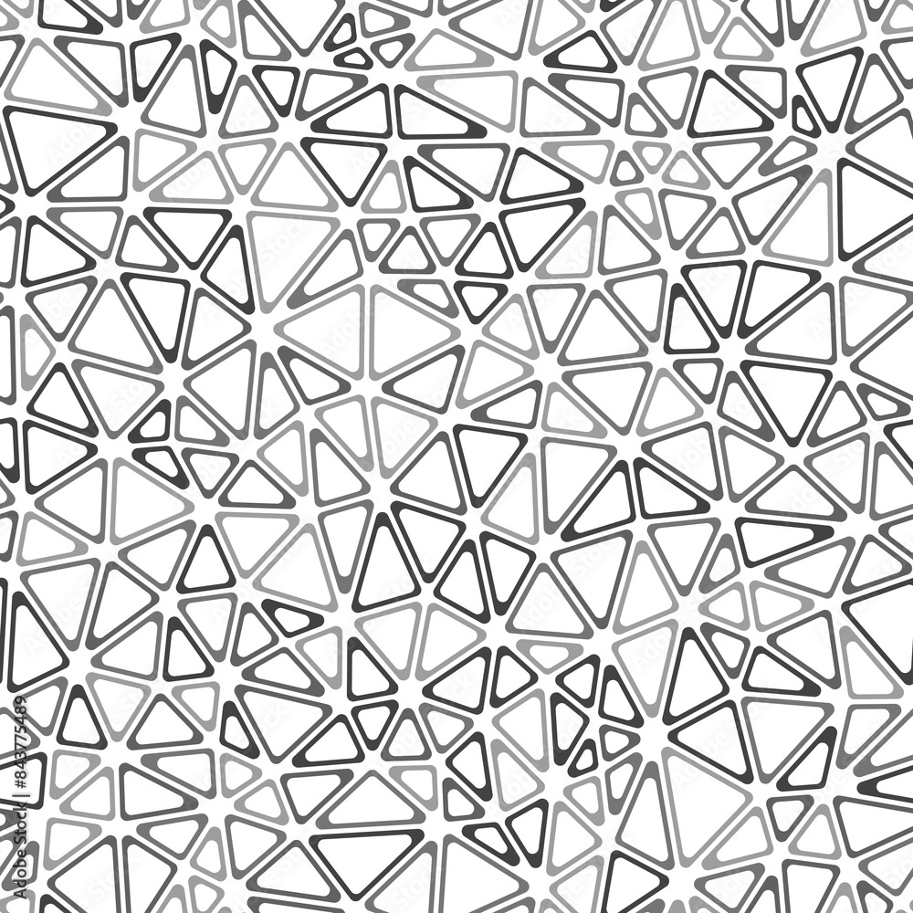 Poster triangular pattern background. small triangles size. monotone style. rounded triangular cells outlin