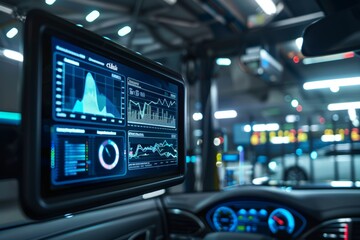 Futuristic Garage with Digital Car Diagnostics for Vehicle Performance and Maintenance