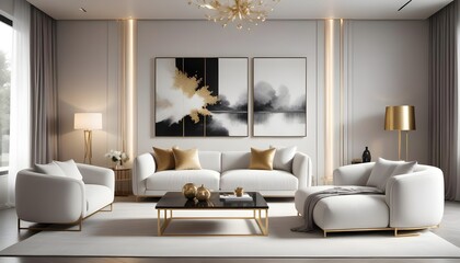 white and gold theme modern interior