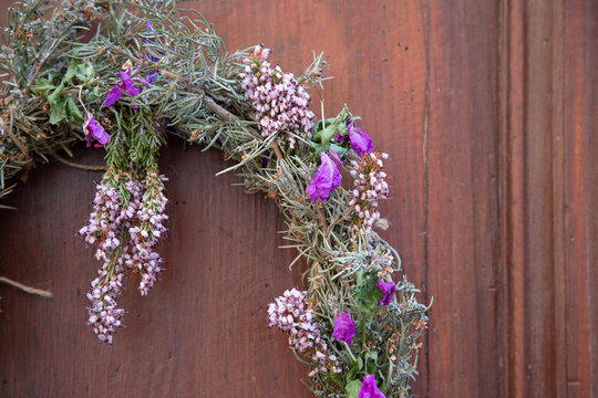 Natural Christmas Wreath Docoration on Wooden Door