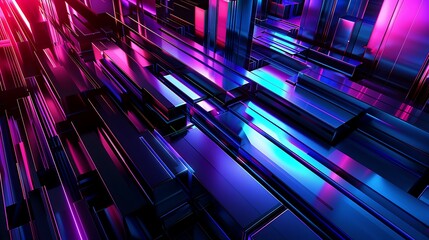 Fototapeta premium futuristic 3d architecture with neon pink and blue in cyberpunk cityscape