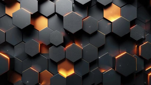 Abstract black background with hexagon pattern. Abstract futuristic dark for presentation, banner, or social media. Abstract technology design with black and copper color. Design modern. Writing space