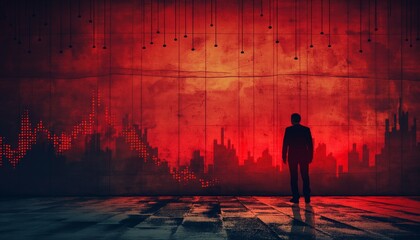 Fototapeta premium Silhouette of man with urban skyline