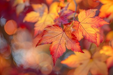 Autumnal Maple Leaves in Warm Sunlight