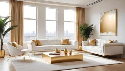 Fototapeta premium white and gold theme modern interior