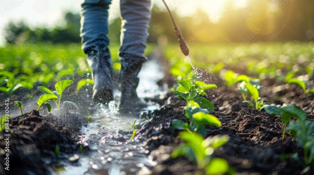 Poster the farmer watering crops