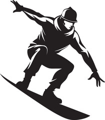 skier on a snowboard illustration black and white