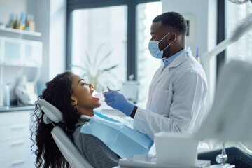 Obraz premium Professional Dentist Discussing Teeth Whitening Options with Patient in a Modern Office Setting
