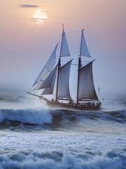 Fototapeta premium Velero, tormenta, olas