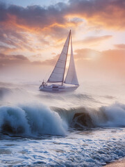 Velero, tormenta, olas