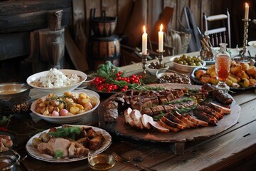Obraz premium Table with a lot of food on it, norwegian recipes