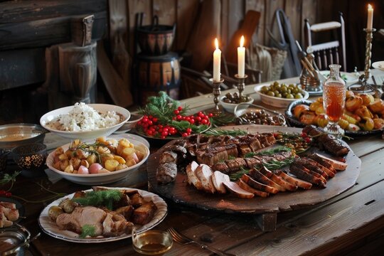 Table with a lot of food on it, norwegian recipes
