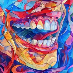 Obraz premium Vibrant Abstract Art Depicting Teeth Whitening with Colorful Patterns for Poster or Print Design