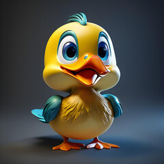 3D animated cartoon render of a smiling cartoon Cute Cartoon Duck Character 3D Rendered on Blue background