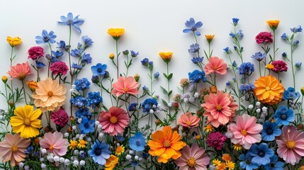 A mix of flowers in a vertical pattern against a white background, with vibrant colors and botanical elements