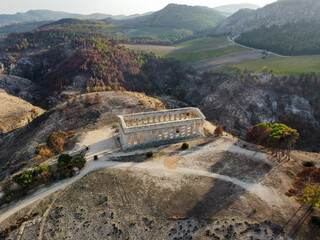 aerial view of the temple of Segesta in the Sicilian hinterland