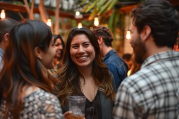 networking - business community get together at coworking space with beer, talking, having good time