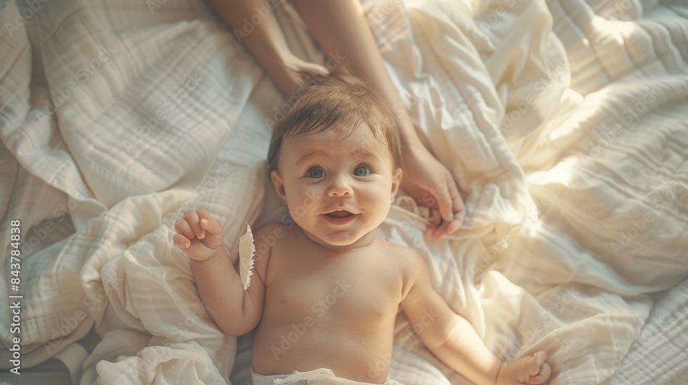 Poster The Happy Baby on Bed