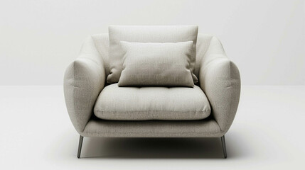 Comfortable and modern armchair in beige color isolated on a light beige background