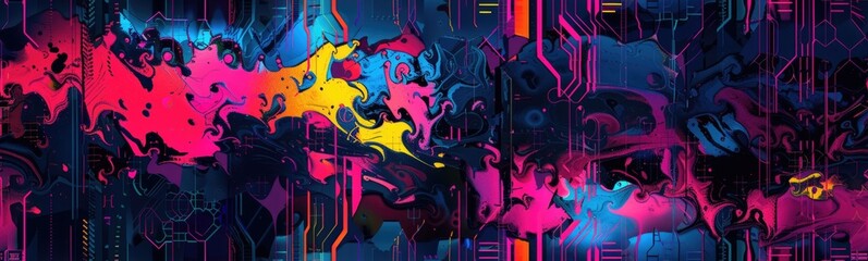 Fototapeta premium Abstract painting of colorful paint splattered on a black background